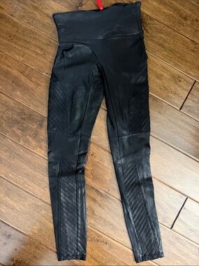 SPANX Black Faux Leather Moto Leggings
